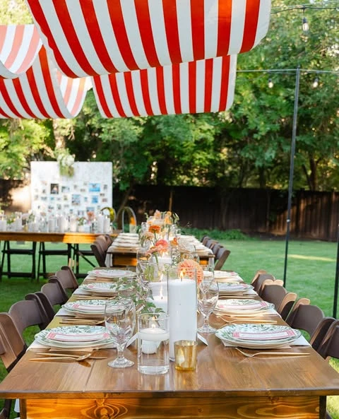 Colorful Overhead Shade backyard bbq party ideas