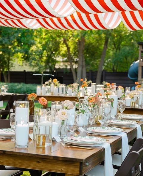 Colorful Overhead Shade backyard bbq party ideas