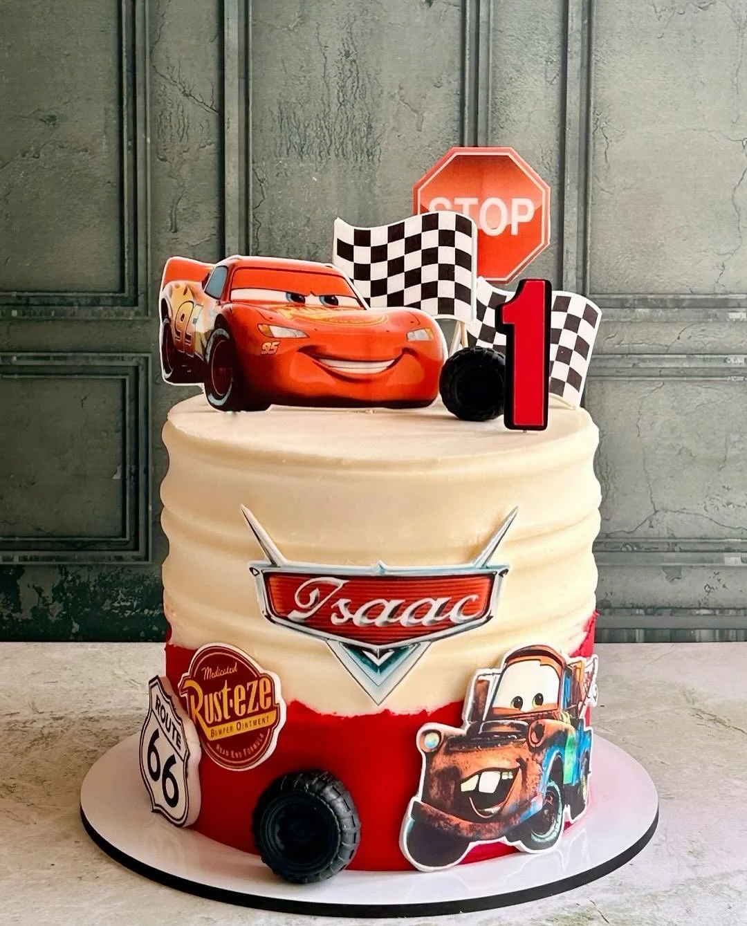Character-Focused Layered Cake cars birthday party