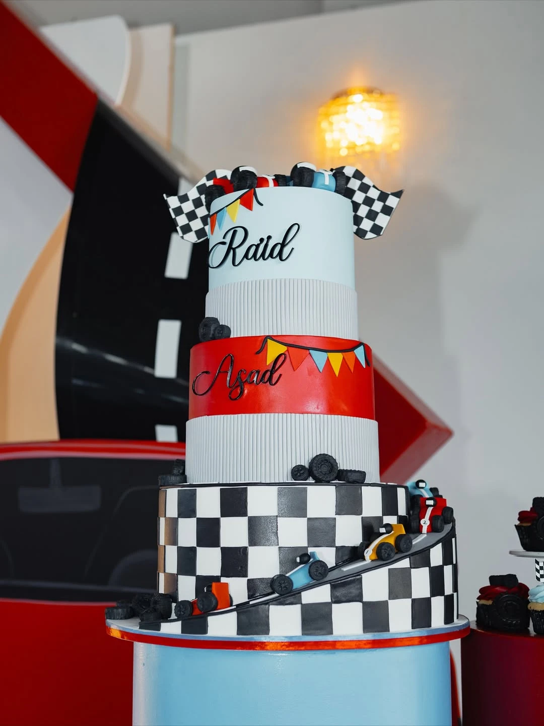 Spiral Racetrack Tiered Cake cars birthday party