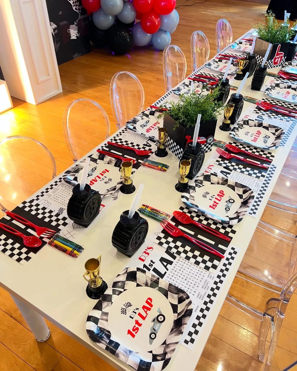 Checkered Flag Dining Table cars birthday party