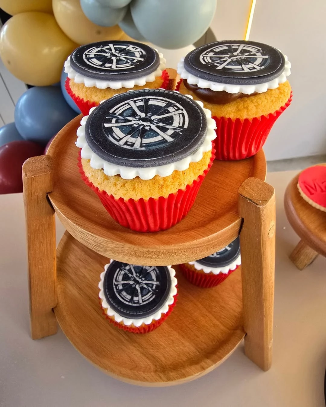 Spare Tire Cupcake Display cars birthday party