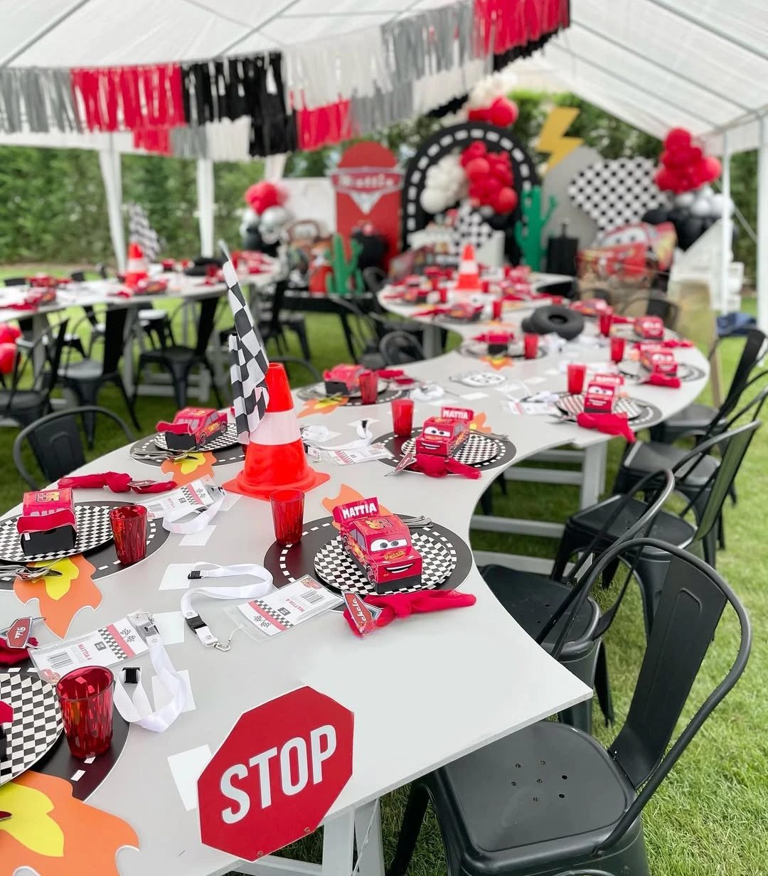 Serpentine Racetrack Seating cars birthday party