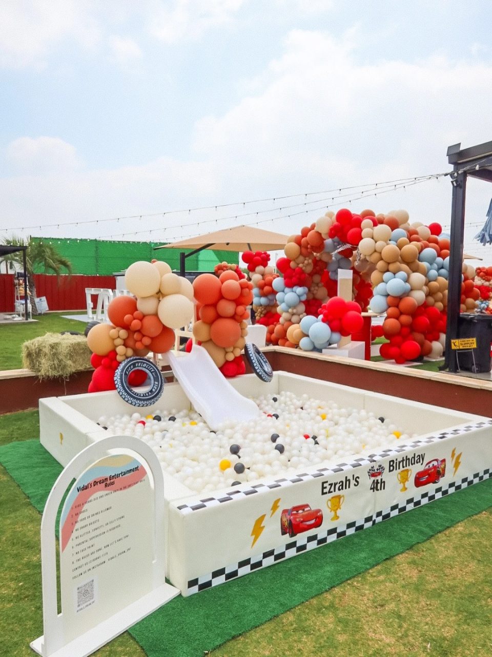 Custom Racetrack Ball Pit cars birthday party