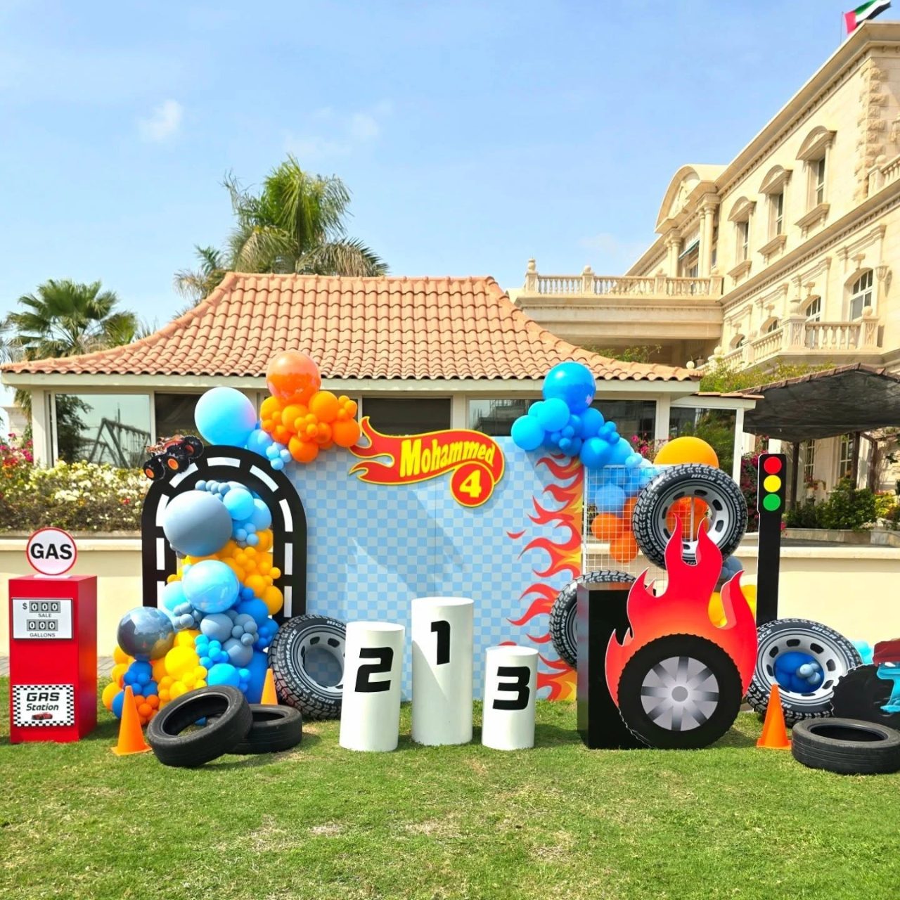 Championship Podium Stage cars birthday party
