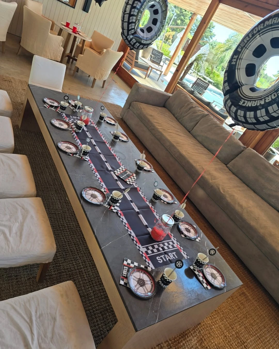 Speedway Dining Table Arrangement cars birthday party