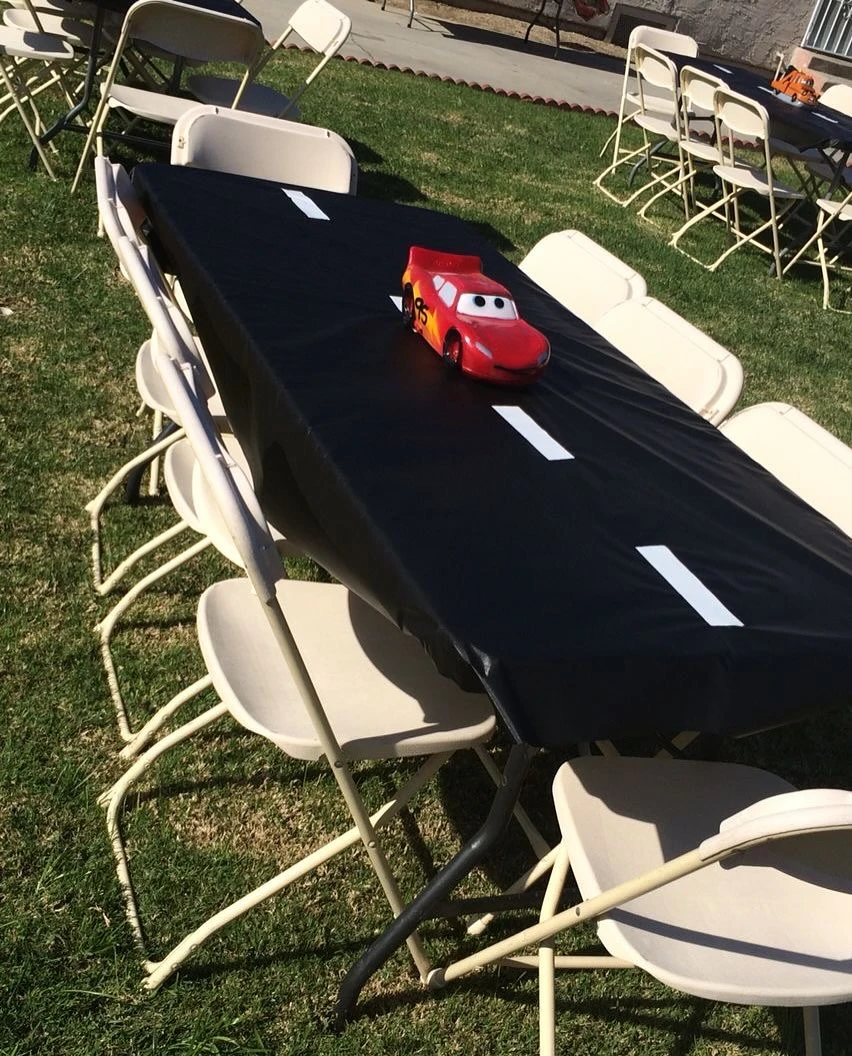Racetrack Dining Setup cars birthday party