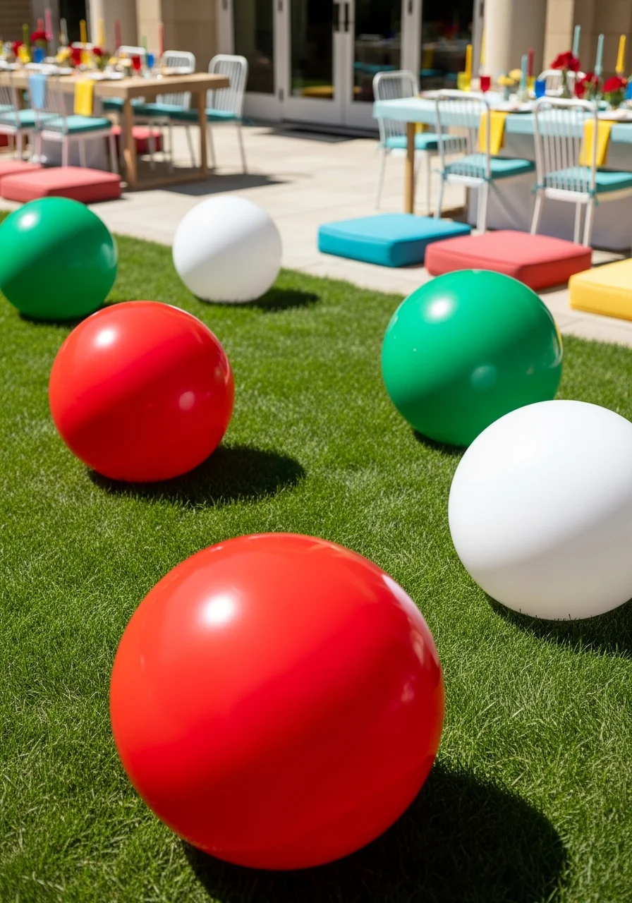 Large beach balls used as lawn ornaments.