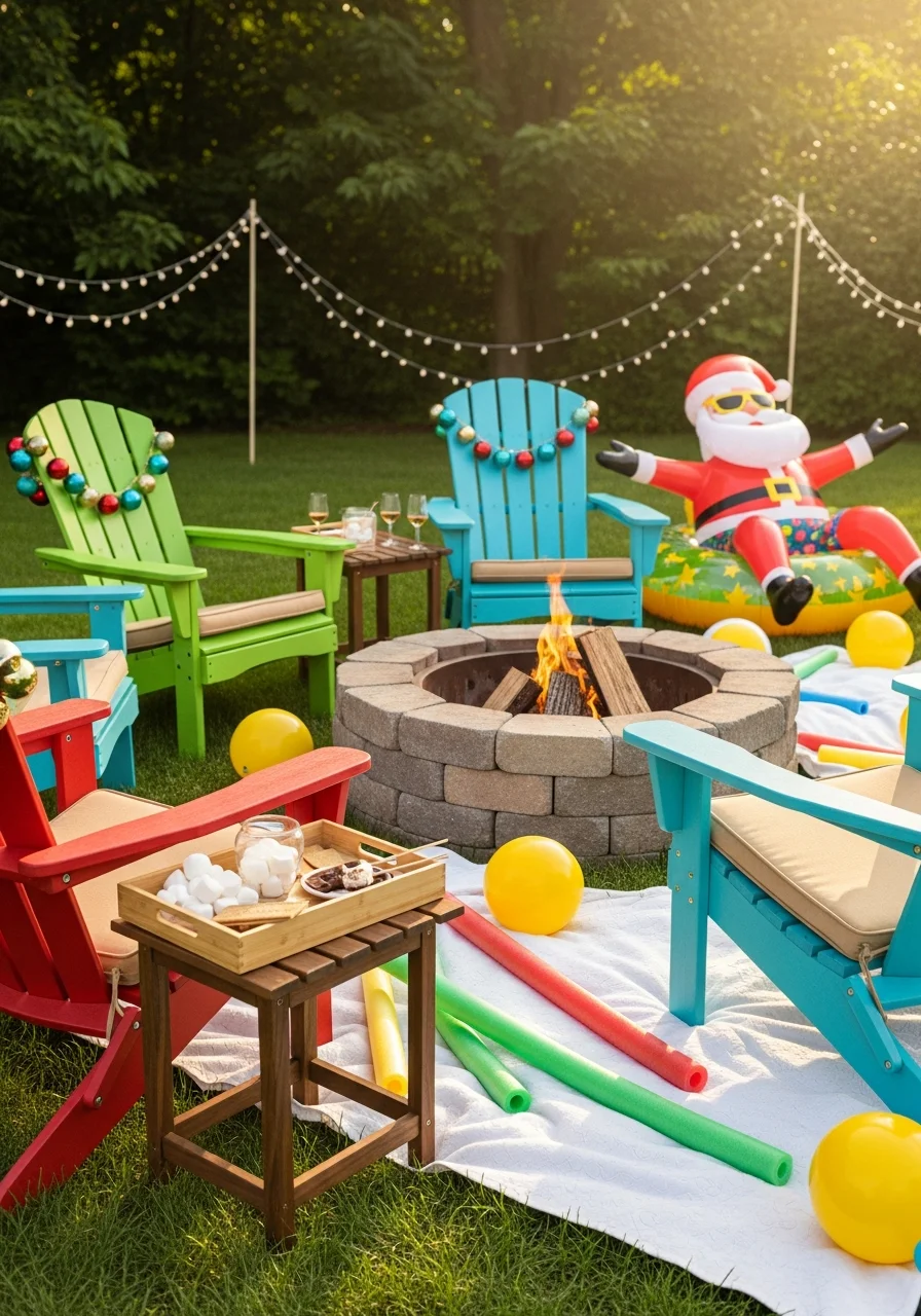 Backyard fire pit with s'mores ingredients.
