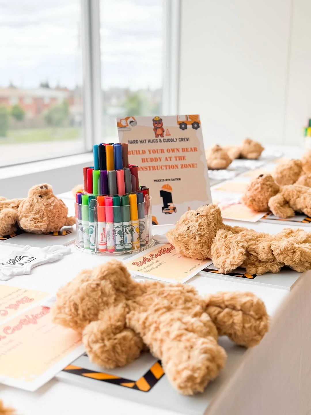 Plush Crew Assembly Station construction birthday party ideas