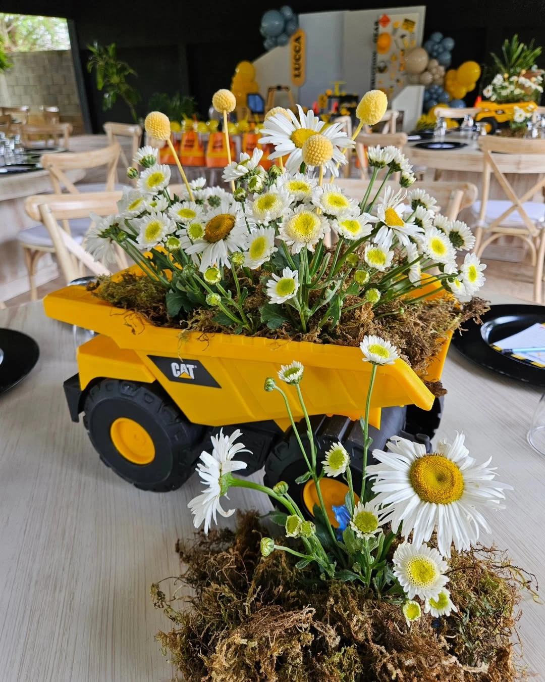 Toy Truck Floral Arrangements construction birthday party ideas