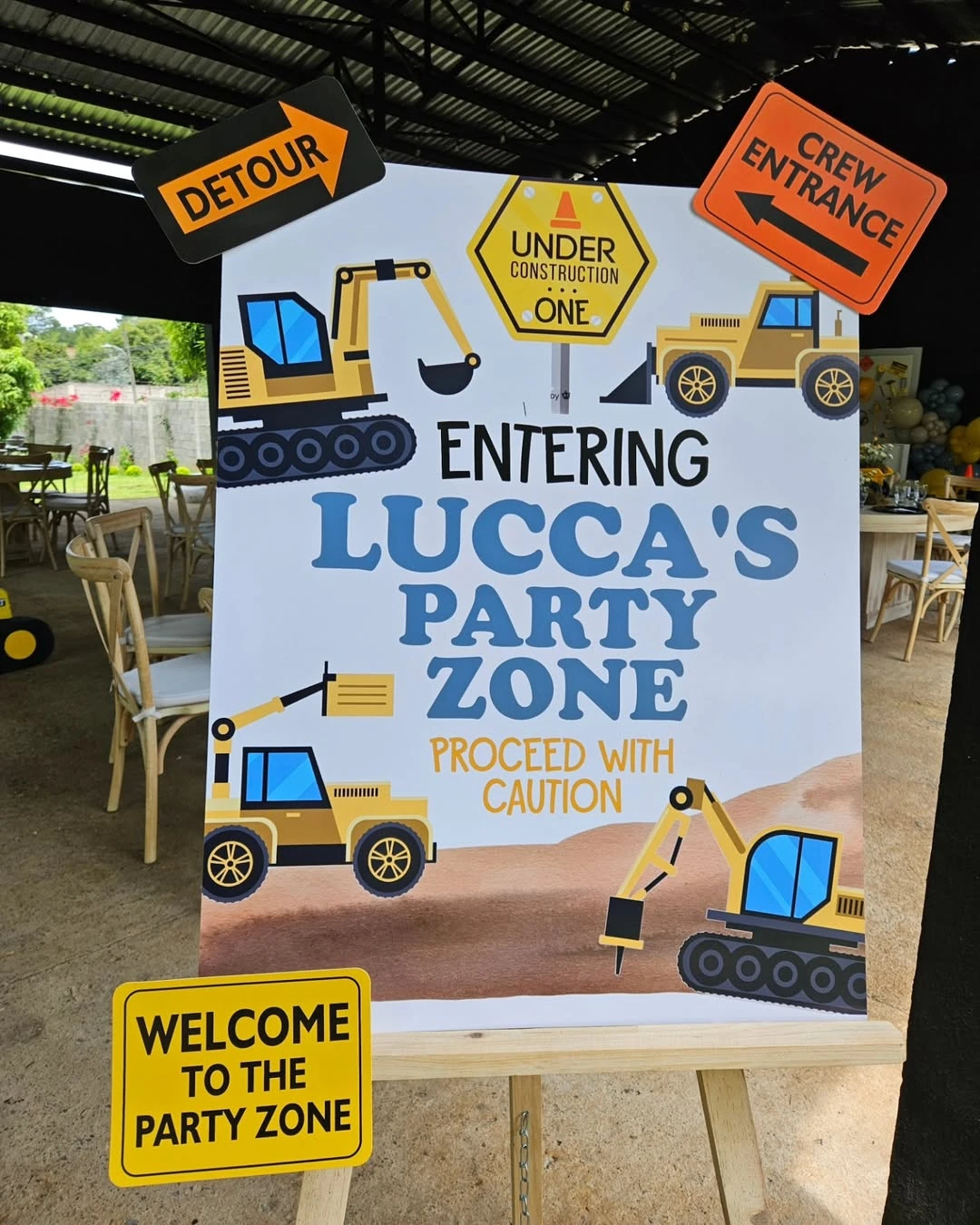 Layered Directional Entry Signs construction birthday party ideas