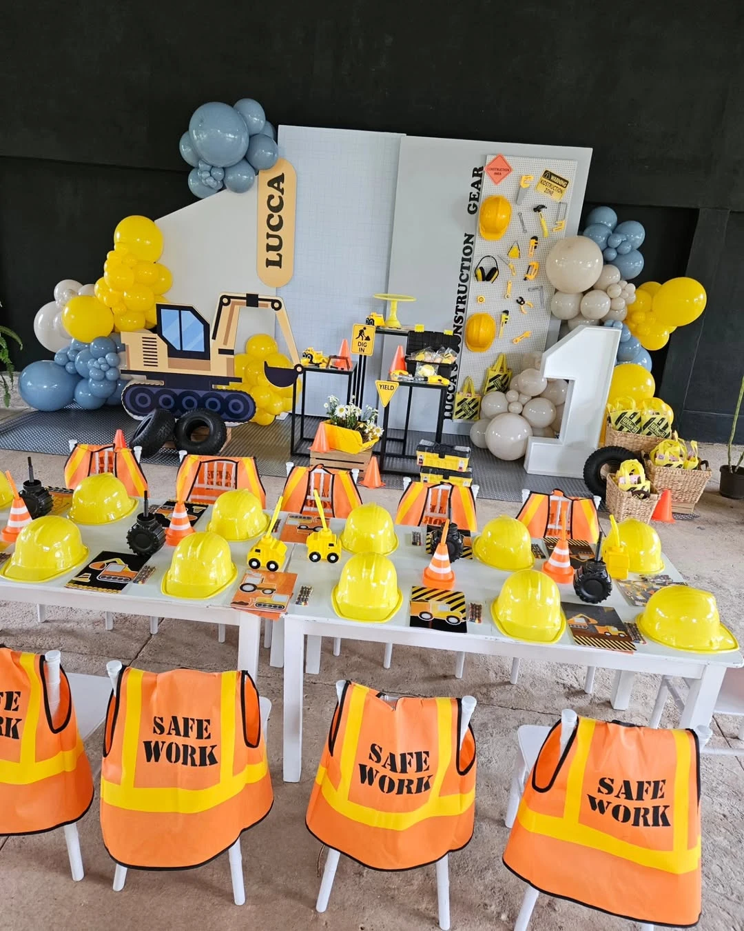 Safety Vest Chair Decor construction birthday party ideas