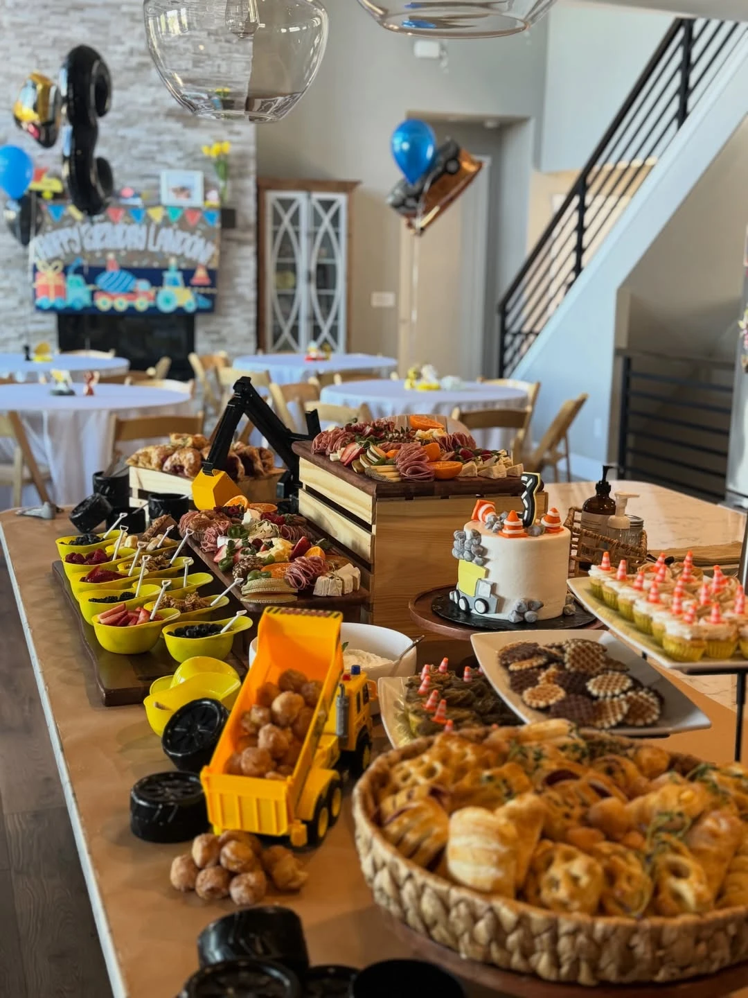Tiered Buffet Layout construction birthday party ideas