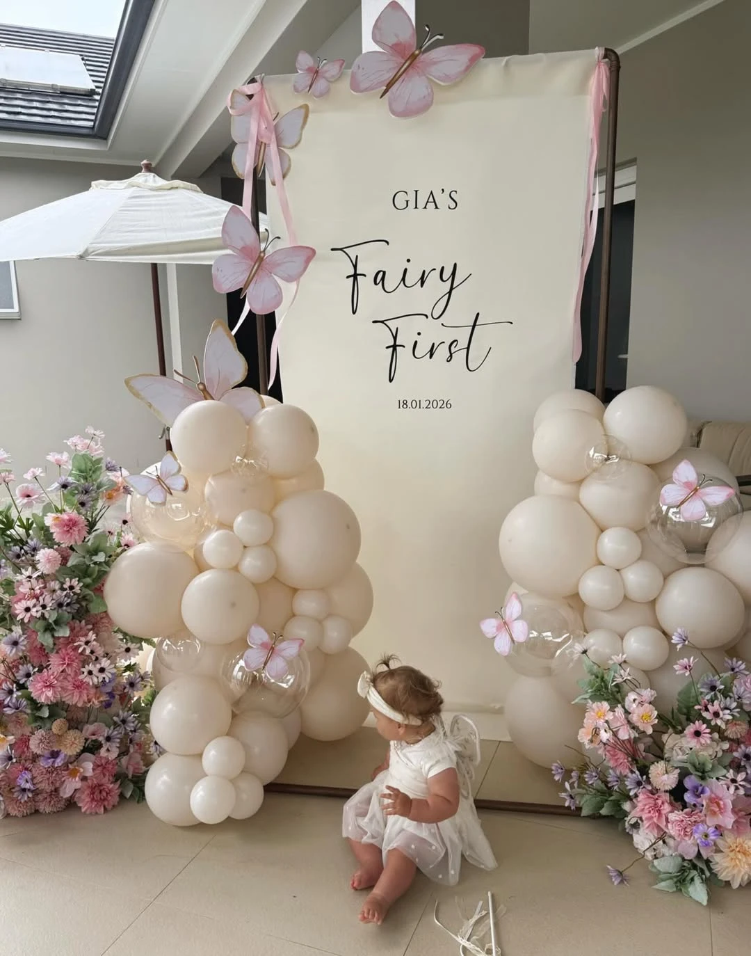 Butterfly Backdrop Display fairy first birthday party ideas
