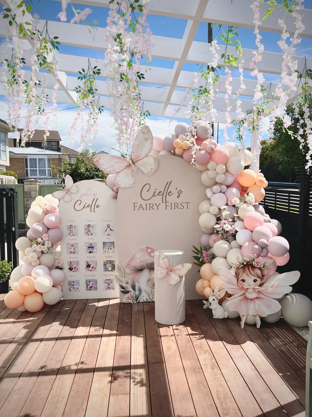 Arched Backdrop Milestone Display fairy first birthday party ideas