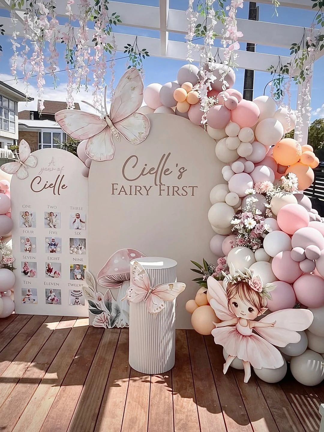 Arched Backdrop Milestone Display fairy first birthday party ideas