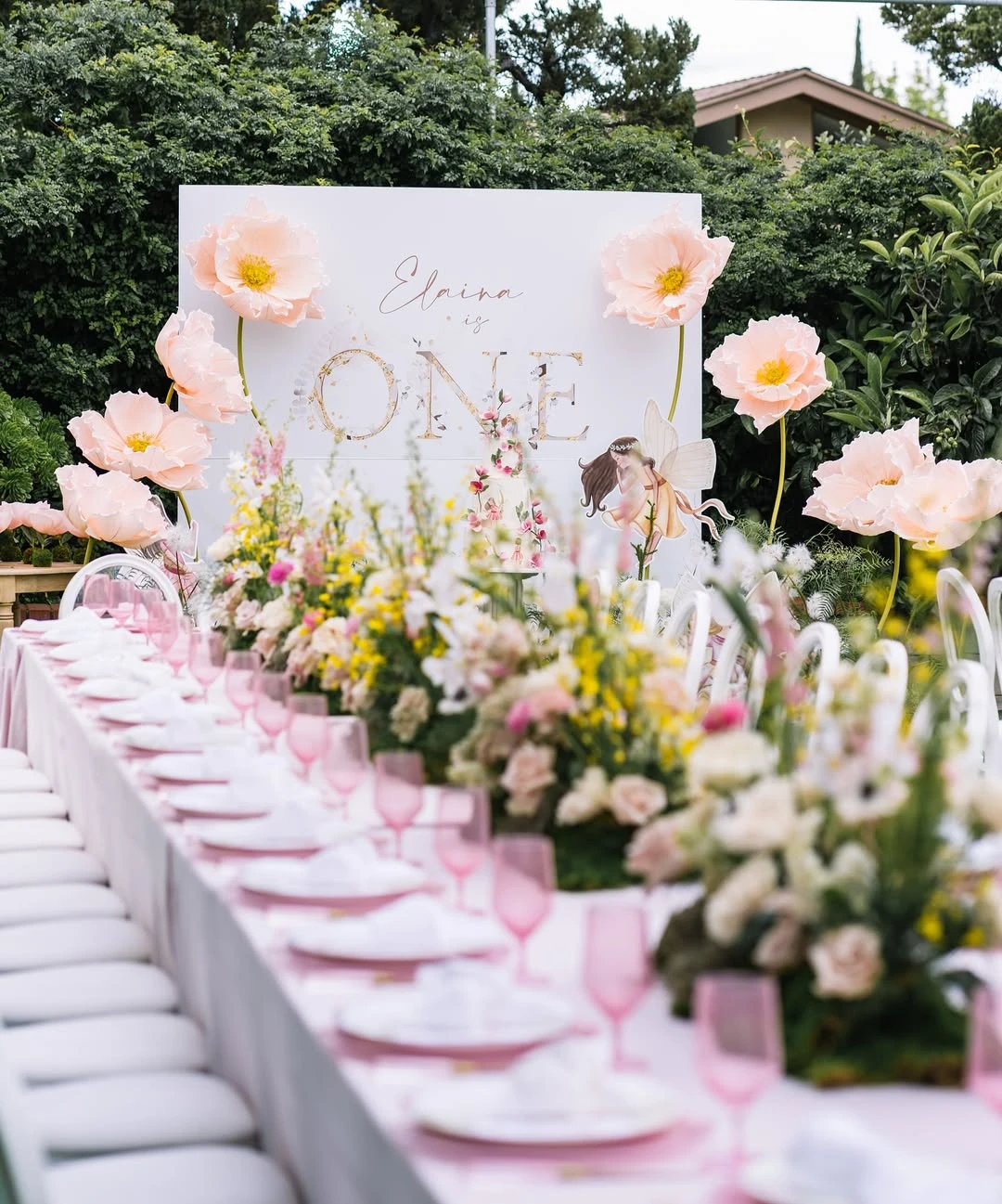 Giant Paper Bloom Backdrop fairy first birthday party ideas