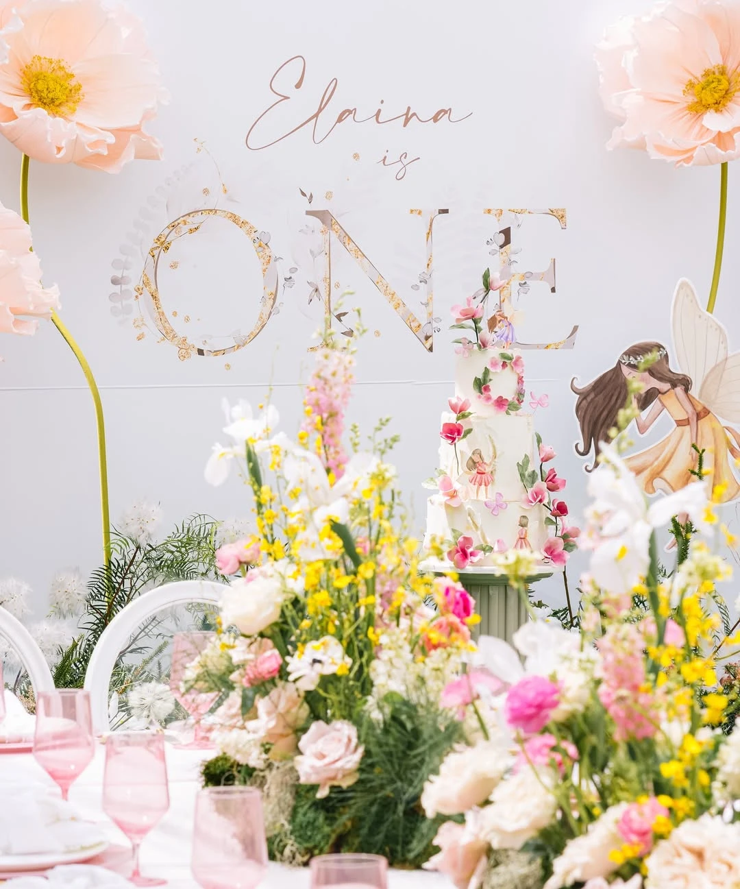 Illustrated Garden Cake fairy first birthday party ideas
