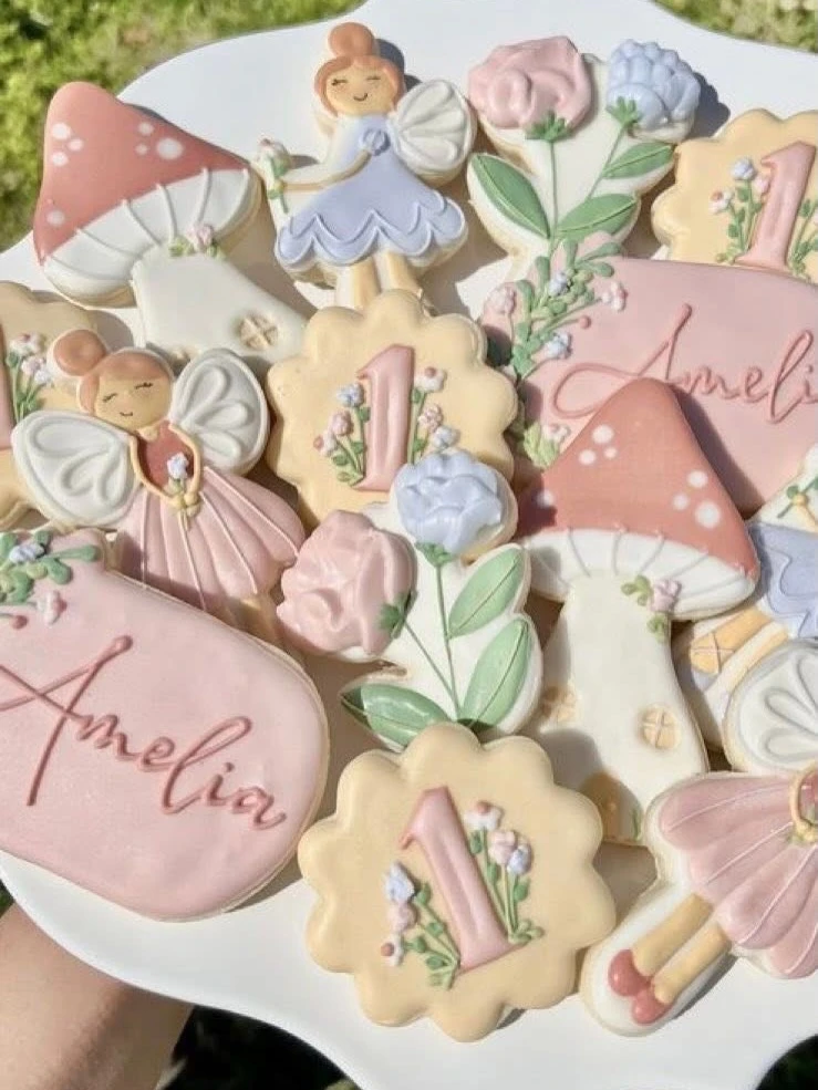 Detailed Character Sugar Cookies fairy first birthday party ideas