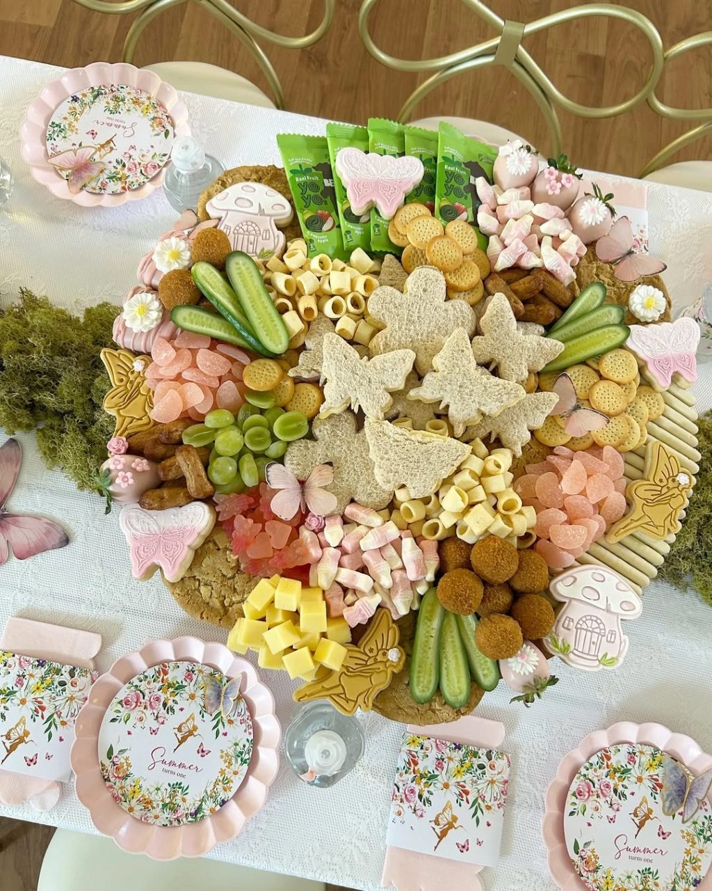Butterfly Shape Snack Boards fairy first birthday party ideas