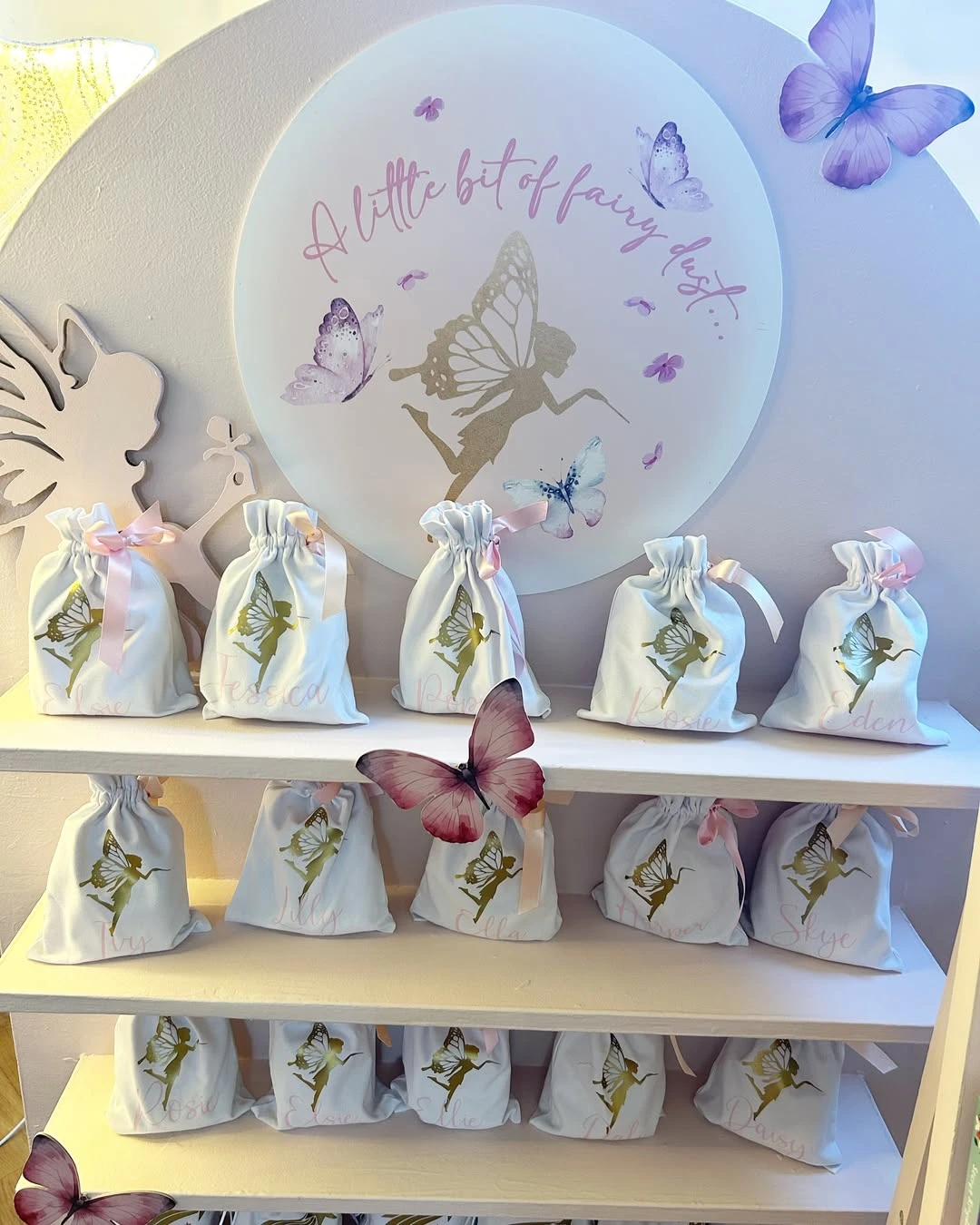 Personalized Fabric Favor Pouches fairy first birthday party ideas