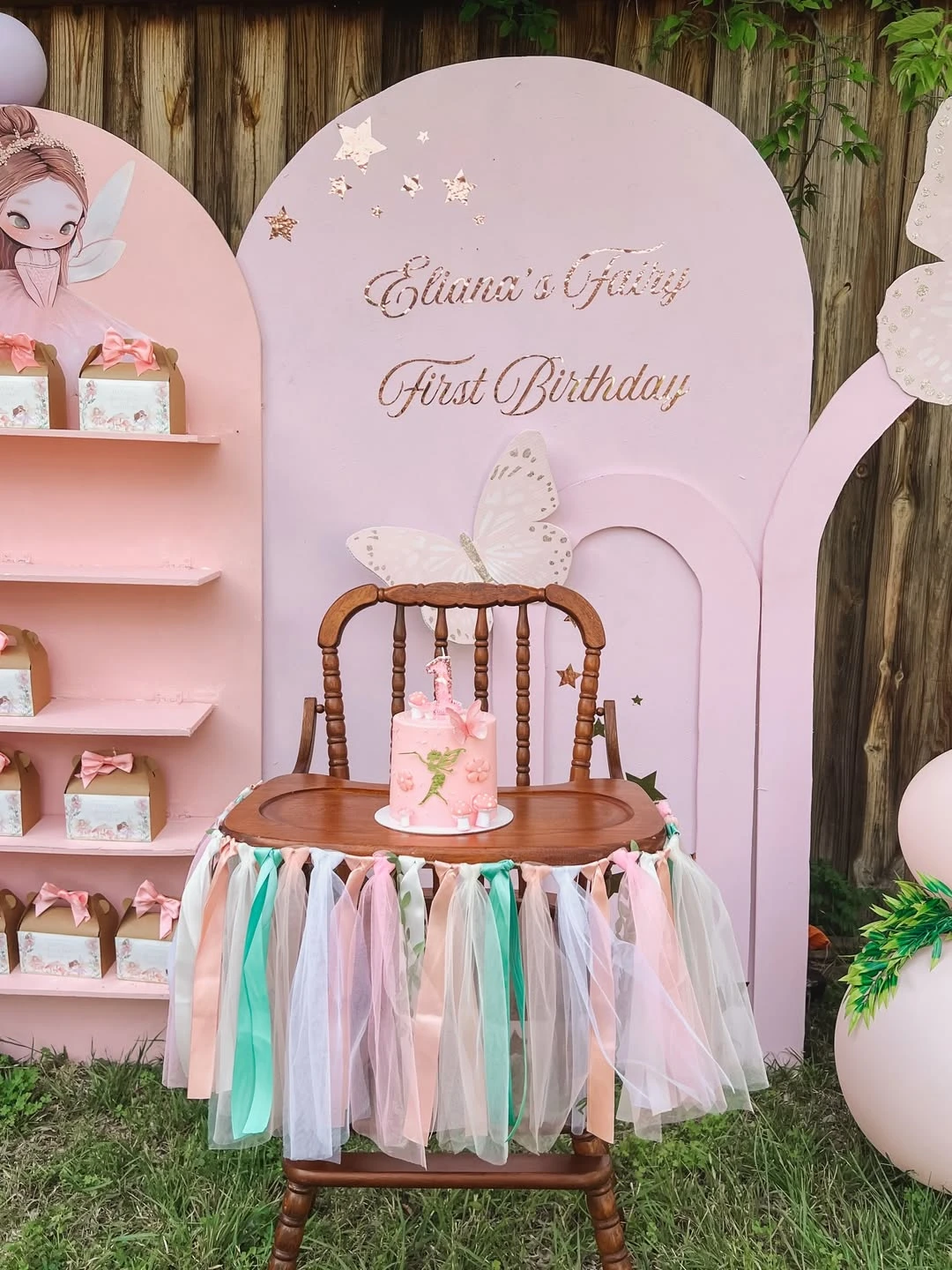 Tulle-Wrapped High Chair fairy first birthday party ideas