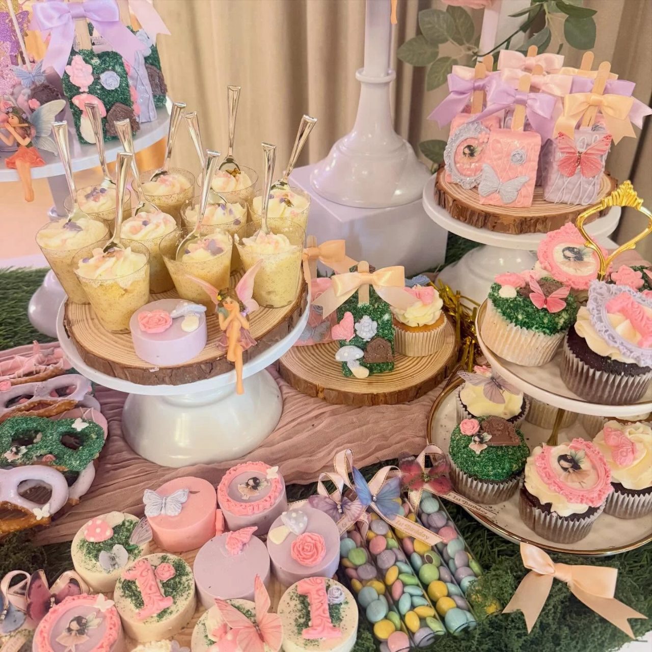 Forest Floor Dessert Station fairy first birthday party ideas