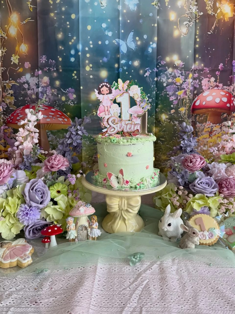 Sage Green Garden Cake fairy first birthday party ideas