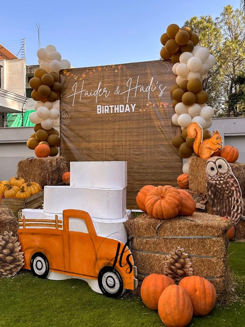 Woodland Harvest Photo Backdrop fall birthday party ideas