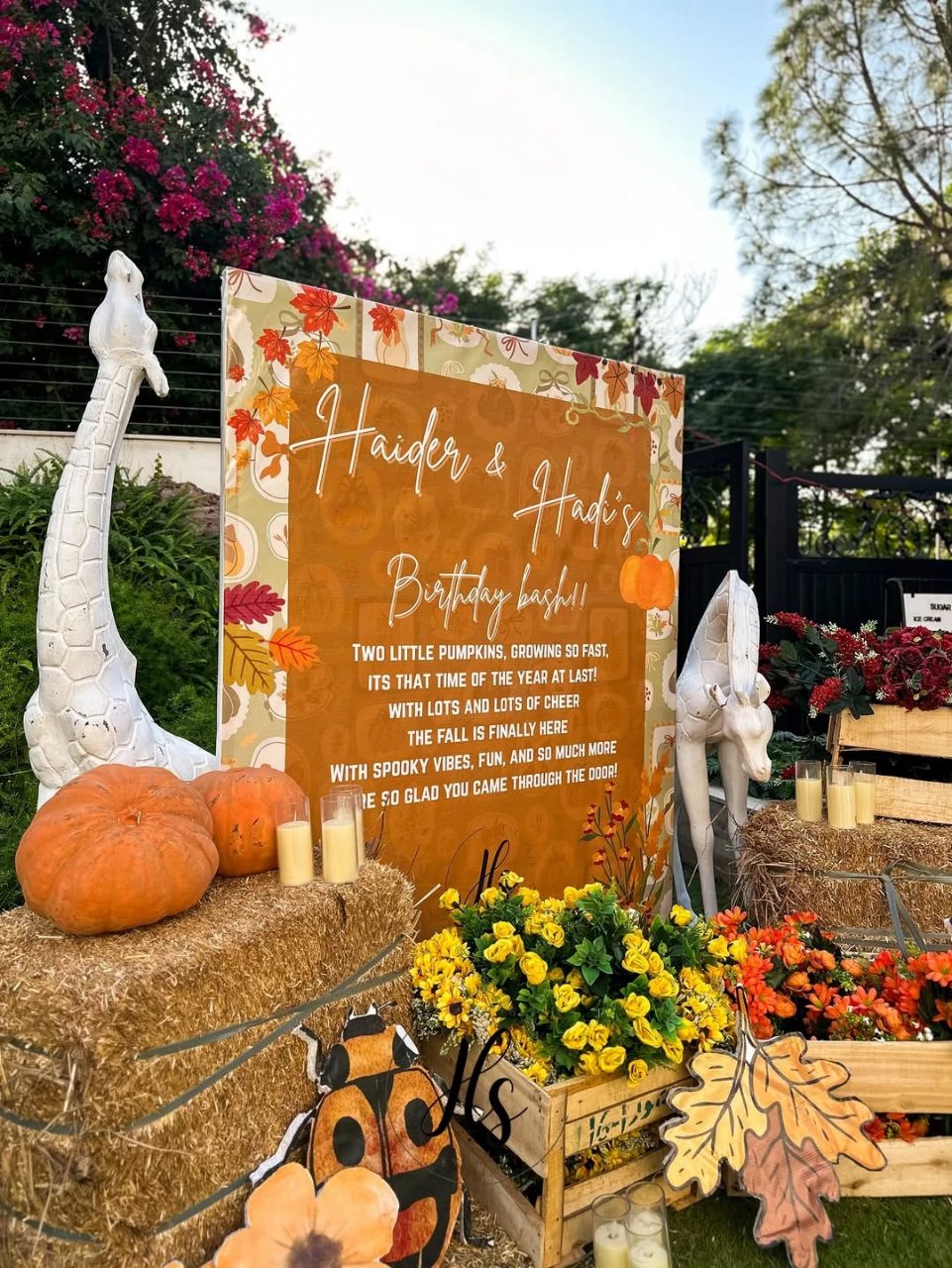 Layered Entryway Display fall birthday party ideas