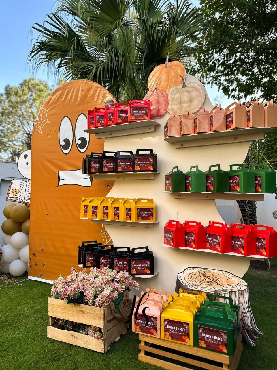 Color-Coded Favor Wall fall birthday party ideas