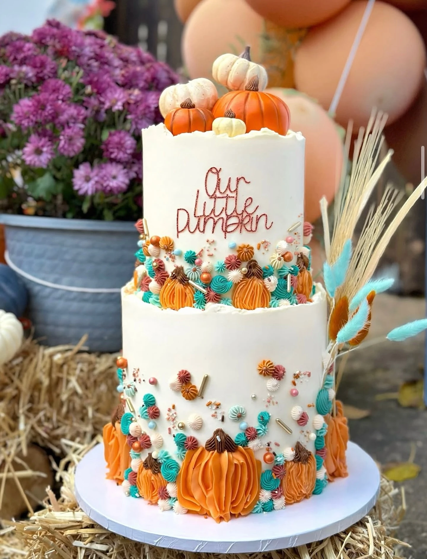 Little Pumpkin Tiered Cake fall birthday party ideas