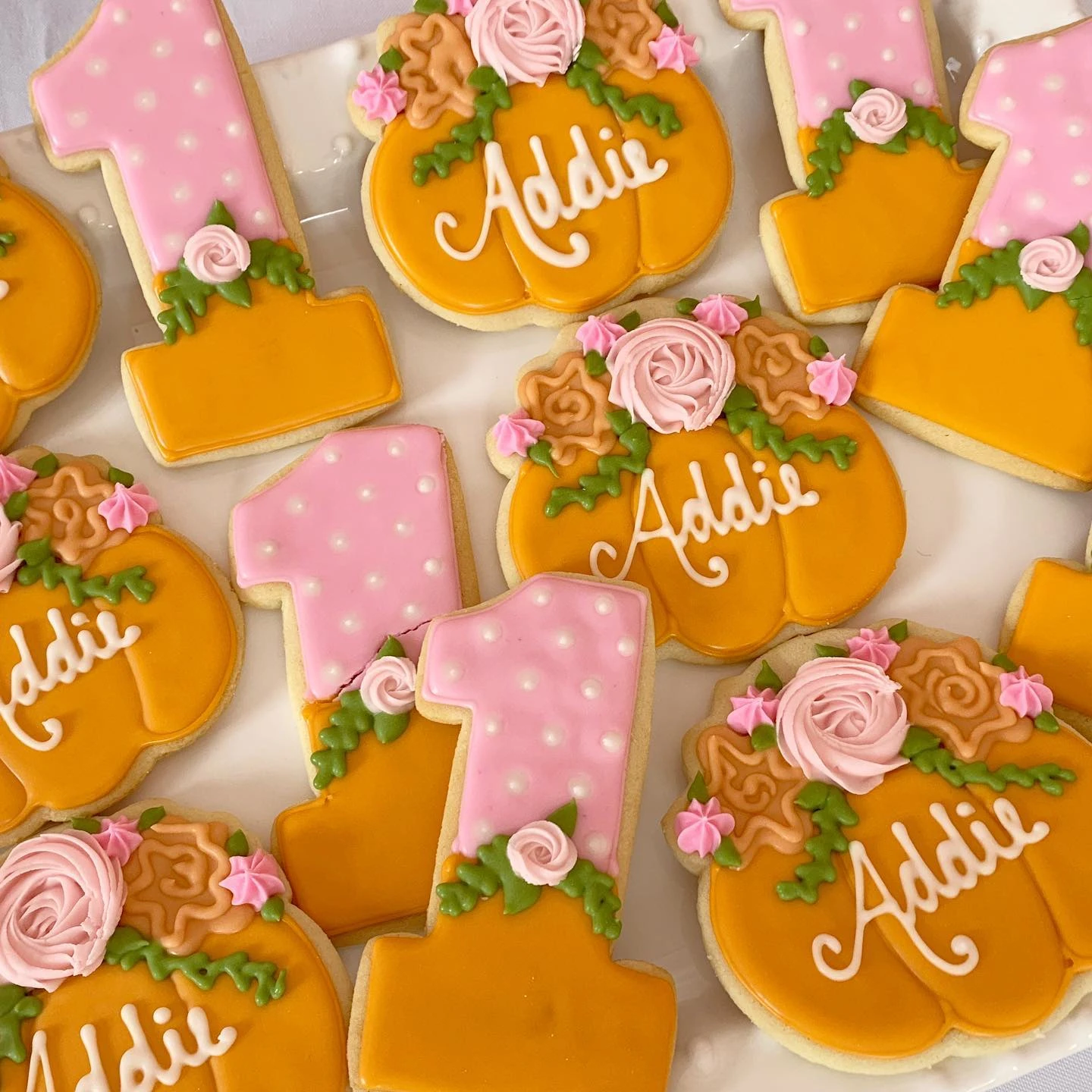 Floral Pumpkin Sugar Cookies fall birthday party ideas