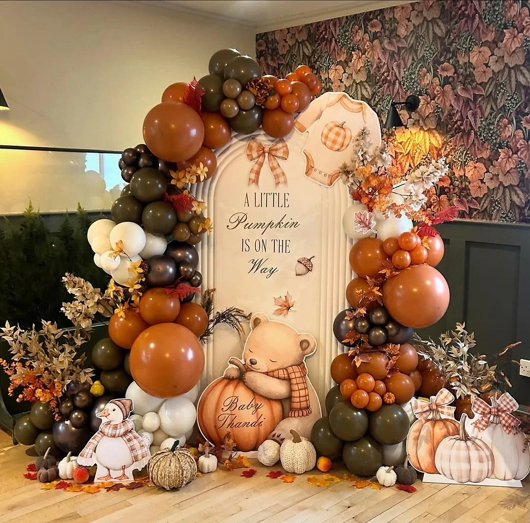A Little Pumpkin Backdrop fall themed baby shower ideas