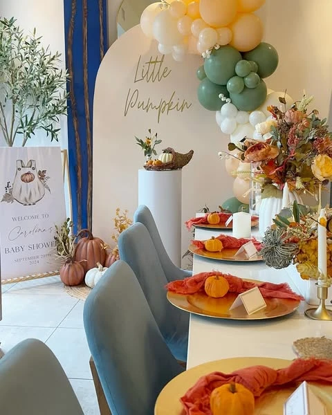 Gilded Harvest Table Settings fall themed baby shower ideas