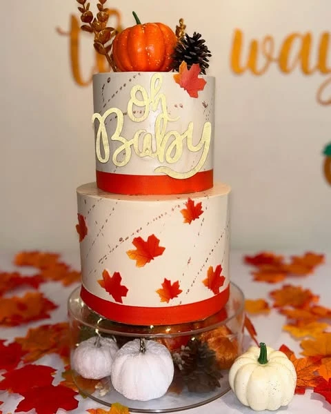 Autumn Leaf Tiered Cake fall themed baby shower ideas