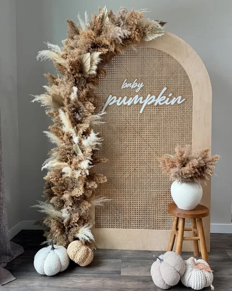Neutral Toned Arch Display fall themed baby shower ideas