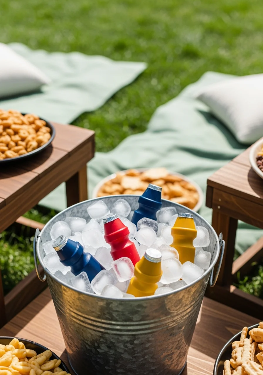 Yogurt tubes cooling in a metal bucket filled with ice.