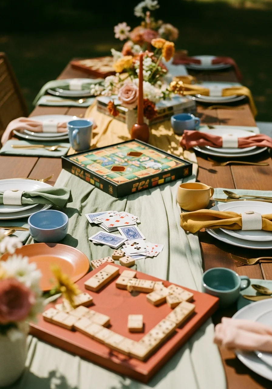 A table filled with various traditional board games and cards.