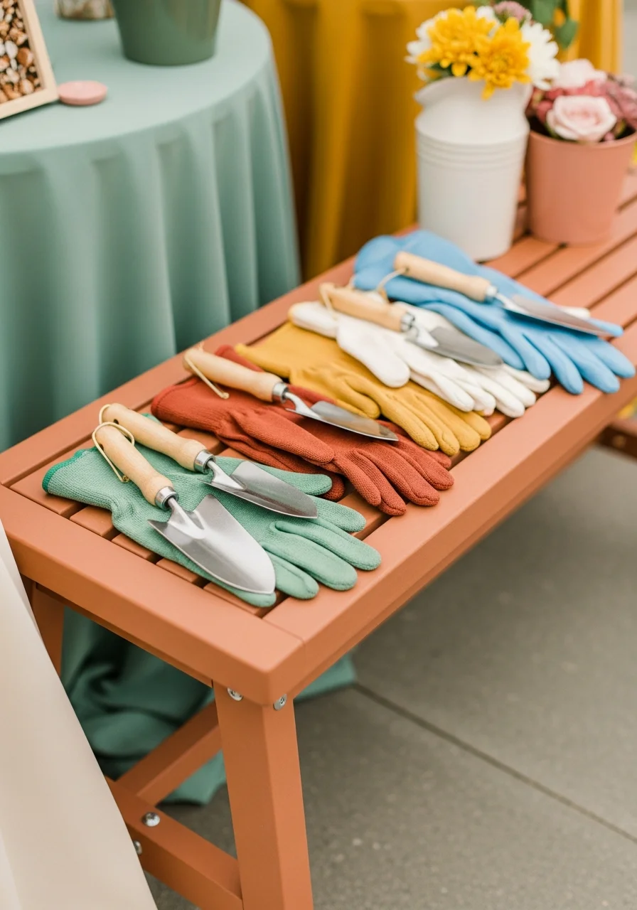 Gardening tools and gloves ready for a family service project.