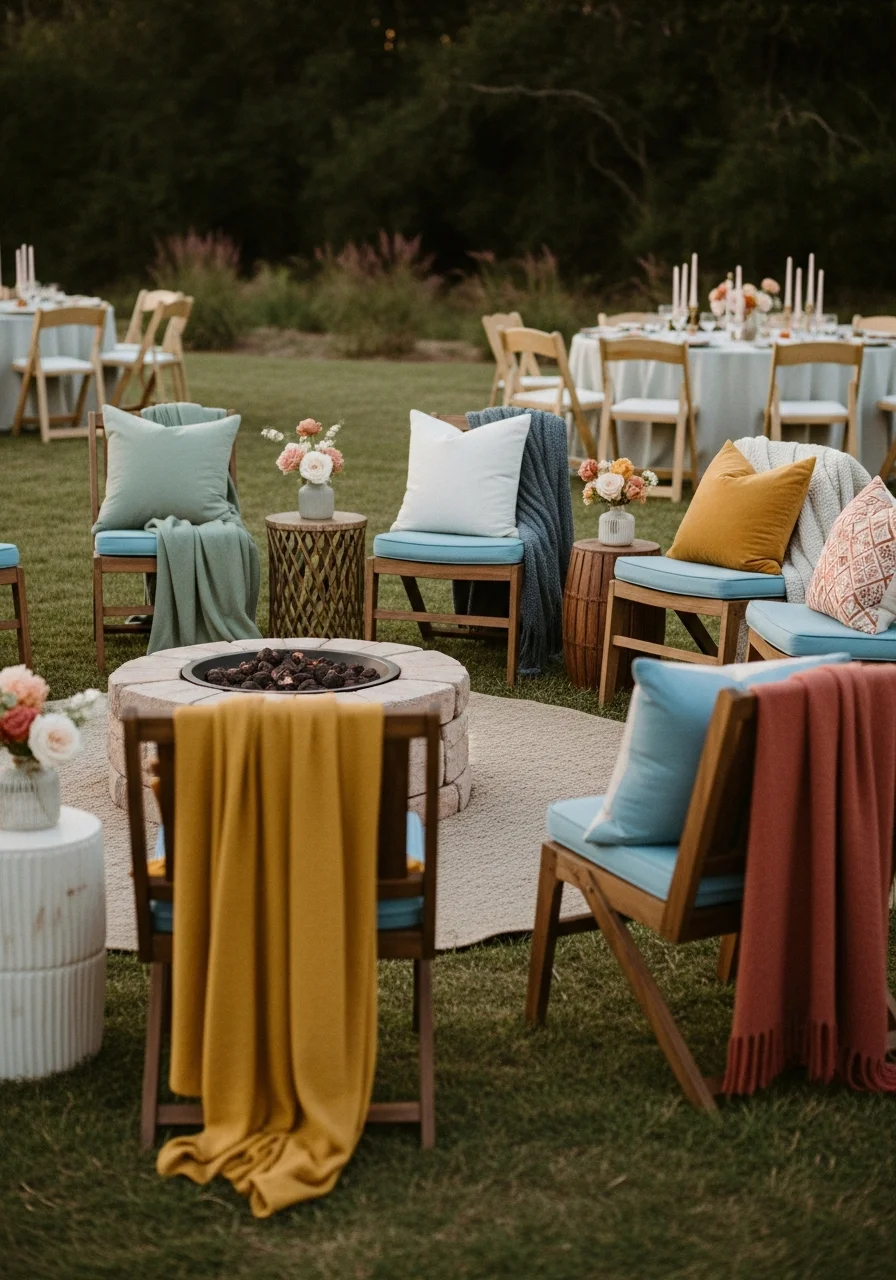 A cozy circle of chairs arranged for a storytelling session outdoors.