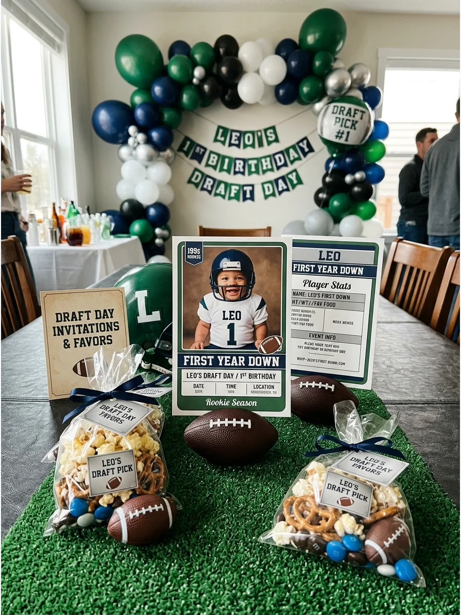 Rookie Card Invitations first year down football birthday