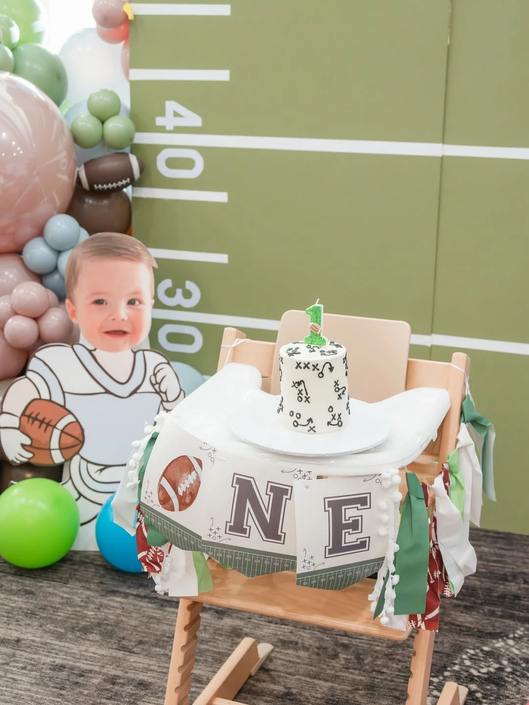 Playbook High Chair Fringe first year down football birthday