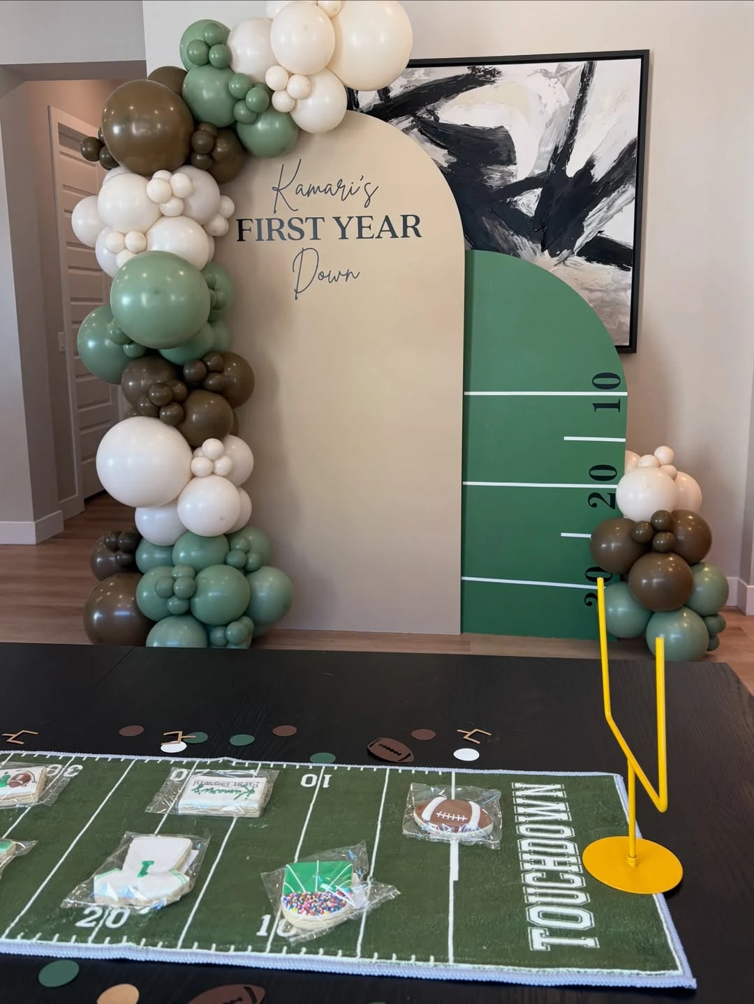 Turf Tabletop Display first year down football birthday