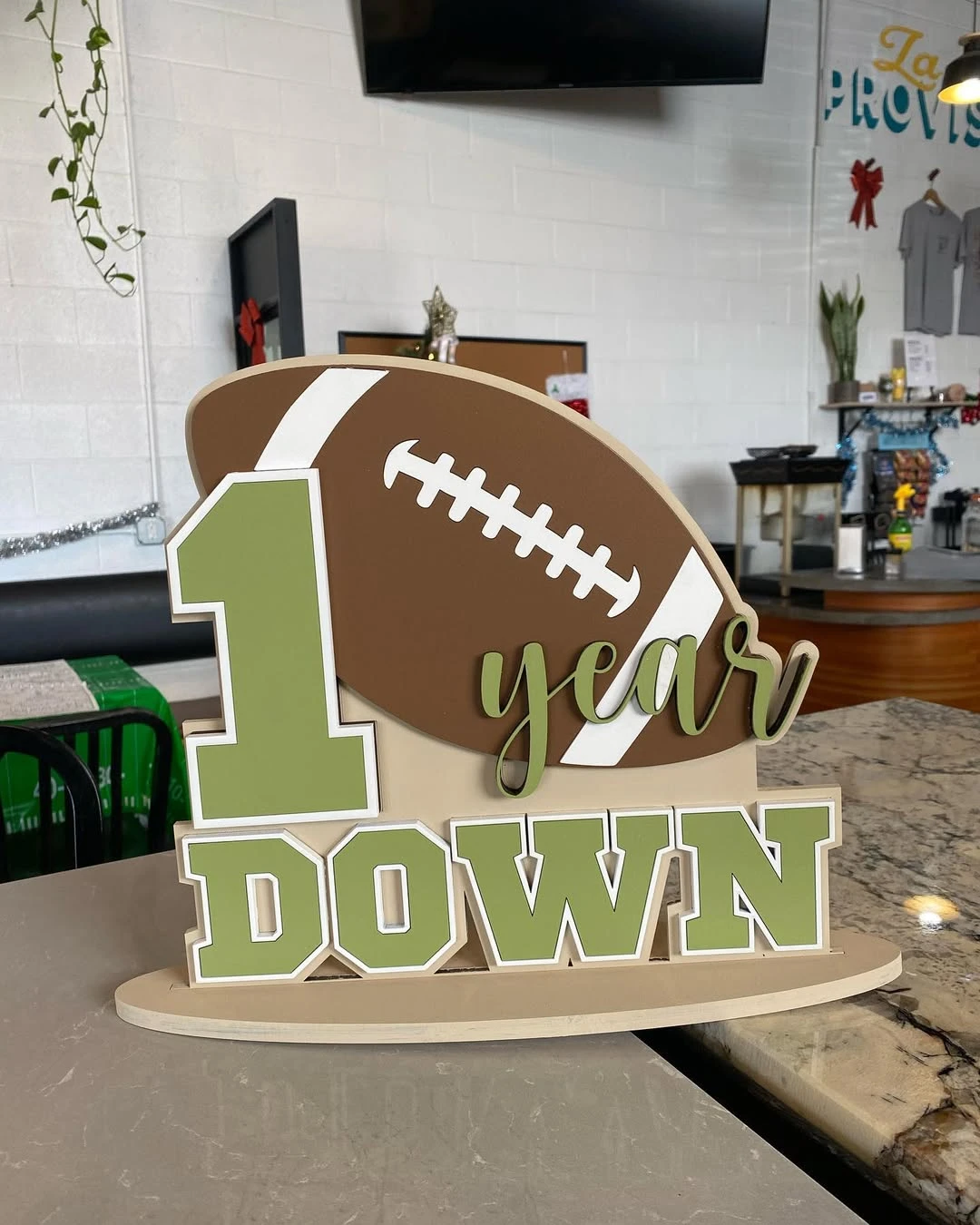 Layered Tabletop Accents first year down football birthday