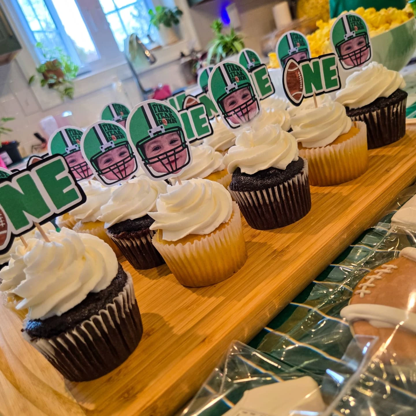 Helmeted Face Dessert Picks first year down football birthday