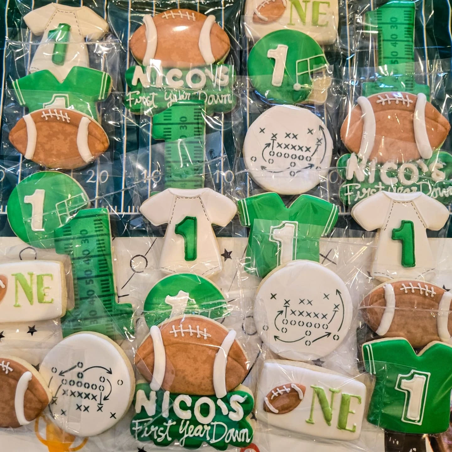 Playbook Themed Edible Favors first year down football birthday