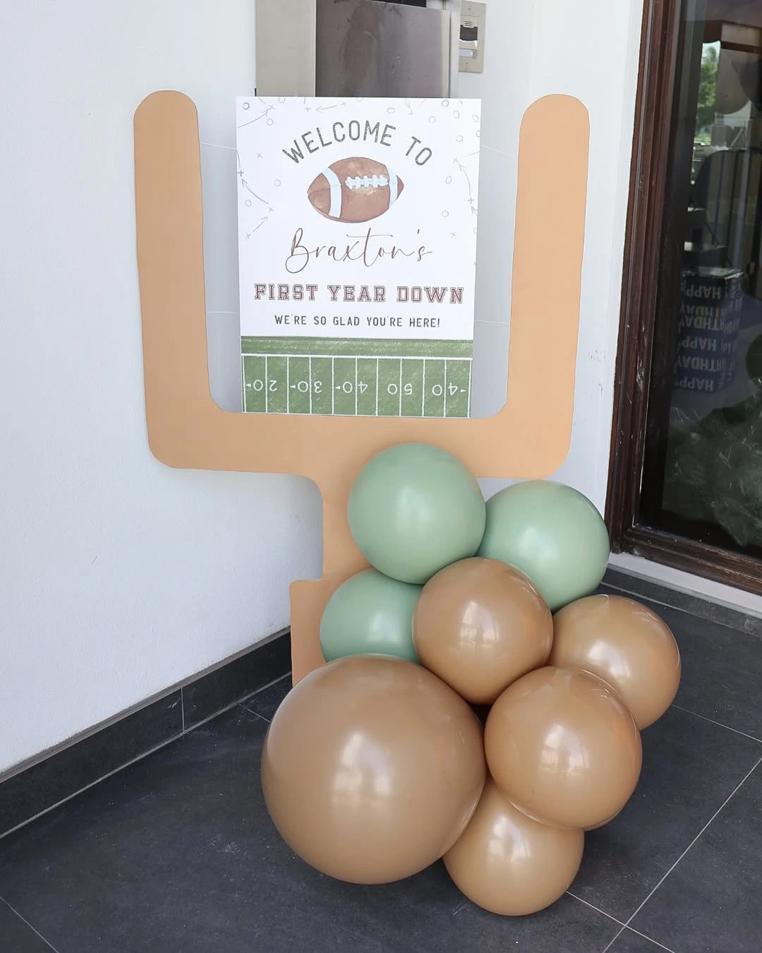 Goalpost Welcome Display first year down football birthday