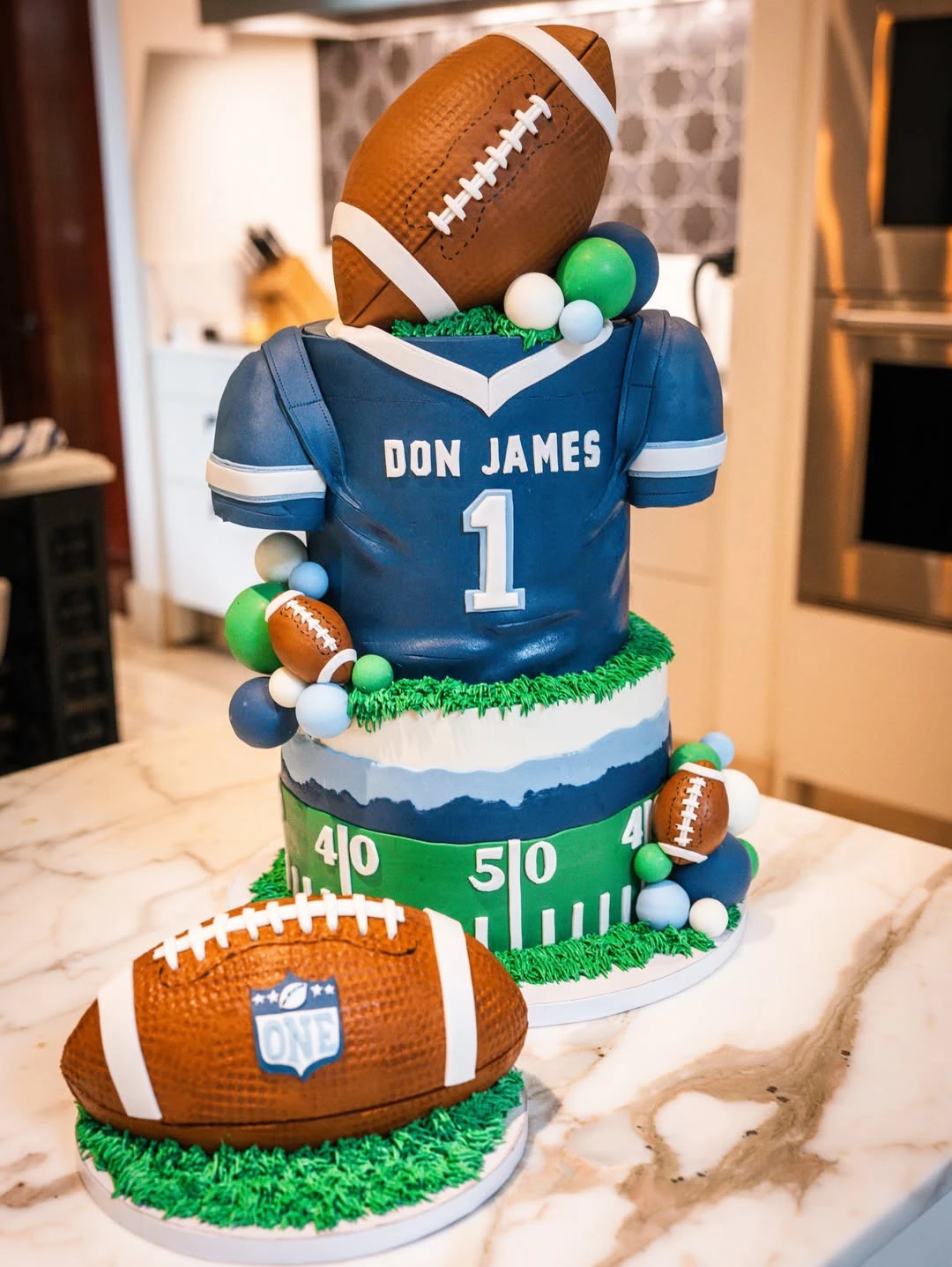 Custom Jersey Tiered Cake first year down football birthday